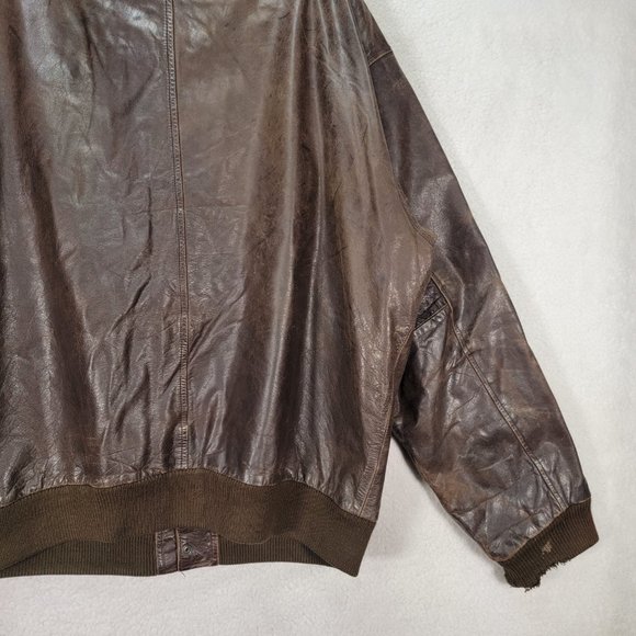 Vintage Context Brown Leather Collared Distressed Aviator Moto Jacket Coat - Picture 12 of 16